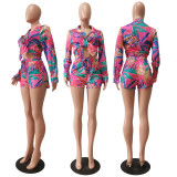 Sexy Printed Long Sleeve Shirt And Shorts 2 Piece Sets CM-8621