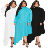 Plus Size Solid Long Sleeve Irregular Maxi Dress NNWF-7599