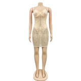 Sexy Hot Drilling Spaghetti Strap Night Club Dress BY-5868