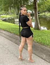 Solid Crop Top Drawstring Shorts 2 Piece Sets QZX-6261
