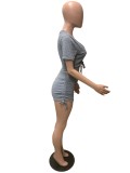 Solid Crop Top Drawstring Shorts 2 Piece Sets QZX-6261