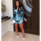 Sexy Printed Long Sleeve Shirt And Shorts 2 Piece Sets CM-8621