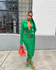 Solid Long Sleeve Slim Midi Dress WSM-5329