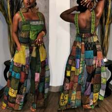 Plus Size Printed Sleeveless Strap Loose Jumpsuit ZDF-31225X
