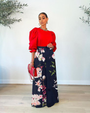 Flower Print High Waist Wide Leg Pants LSD-8813
