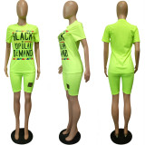 Plus Size Letter Print T Shirt And Shorts 2 Piece Sets LSL-6292