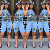 Plus Size Letter Print T Shirt And Shorts 2 Piece Sets LSL-6292