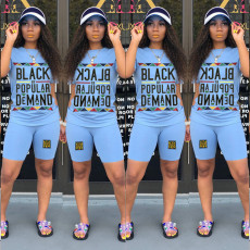 Plus Size Letter Print T Shirt And Shorts 2 Piece Sets LSL-6292