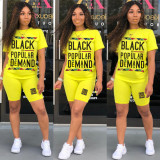 Plus Size Letter Print T Shirt And Shorts 2 Piece Sets LSL-6292