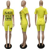 Plus Size Letter Print T Shirt And Shorts 2 Piece Sets LSL-6292