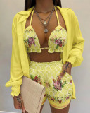 Plus Size Bra Top+Long Sleeve Shirt+Shorts 3 Piece Sets GSRX-Q6623