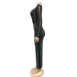 Sexy Rhinestones Long Sleeve V Neck Night Club Maxi Dress BY-5912