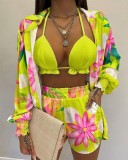 Plus Size Bra Top+Long Sleeve Shirt+Shorts 3 Piece Sets GSRX-Q6623