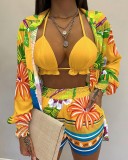 Plus Size Bra Top+Long Sleeve Shirt+Shorts 3 Piece Sets GSRX-Q6623