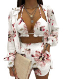 Plus Size Bra Top+Long Sleeve Shirt+Shorts 3 Piece Sets GSRX-Q6623