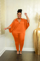 Plus Size Solid Cold Shoulder Two Piece Pants Sets JRF-3702