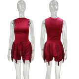 Plus Size Sleeveless Tassel Shorts Two Piece Set MUE-M7488