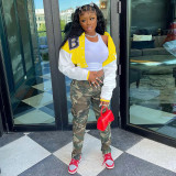 Letter Print Patchwork Baseball Jacket WSYF-58910