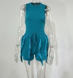 Plus Size Sleeveless Tassel Shorts Two Piece Set MUE-M7488