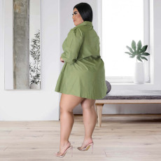 Plus Size Solid Tie-Up Long Sleeve Shirt Dress NNWF-7626