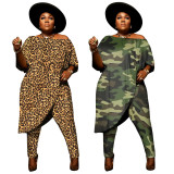 Plus Size Printed Irregular Top And Pants 2 Piece Sets NNWF-7349-1
