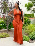 Solid V Neck Sleeveless Maxi Evening Dress OMY-81050