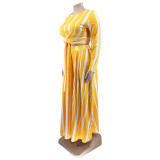 Plus Size Striped Long Sleeve Maxi Skirt 2 Piece Sets OSIF-22428
