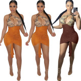 Sexy One Shoulder Patchwork Drawstring Mini Dress OMY-81053