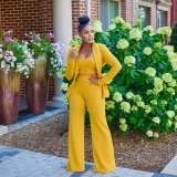 Plus Size Solid Cami Top+Coat+Pants 3 Piece Sets ZDF-31229