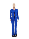 Plus Size Solid Cami Top+Coat+Pants 3 Piece Sets ZDF-31229