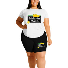 Plus Size Casual Printed T Shirt And Shorts 2 Piece Sets SHD-9396