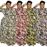 Plus Size Leopard Print Long Sleeve Maxi Skirt 2 Piece Sets OSIF-22458