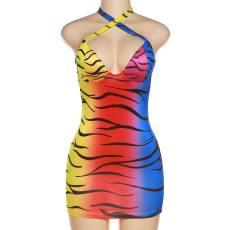 Fashion Printed Halter Slim Fit Mini Dress XEF-K22D15416