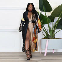 Casual Printed Long Cloak Coat (Without Belt) NNWF-10173