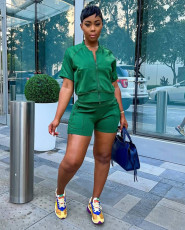 Casual Solid Zipper Two Piece Shorts Sets MK-3123