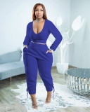 Plus Size Solid Long Sleeve Slim 2 Piece Pants Sets PHF-13302