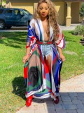 Casual Printed Long Cloak Coat (Without Belt)YF-10173