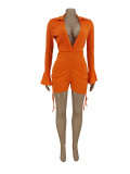 Sexy Deep V Neck Flare Sleeve Drawstring Romper ZDF-31153X