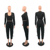 Plus Size Solid Long Sleeve Slim 2 Piece Pants Sets PHF-13302
