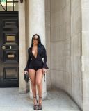 Sexy Deep V Neck Flare Sleeve Drawstring Romper ZDF-31153X