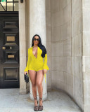 Sexy Deep V Neck Flare Sleeve Drawstring Romper ZDF-31153X