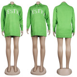 Letter Print Knitted Long Sleeve Pullover Sweater Top FSXF-F355