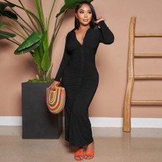 Solid Color Ruched Maxi Dress GLF-10112