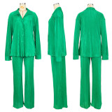 Solid Loose Long Sleeve Shirt And Pants 2 Piece Sets ASL-6590