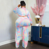 Plus Size Printed Long Sleeve 2 Piece Pants Sets NNWF-7612