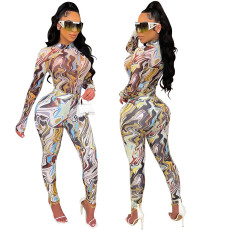 Sexy Print Long Sleeve Bodysuits And Pants Two Piece Sets GOSD-OS6347