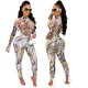 Sexy Print Long Sleeve Bodysuits And Pants Two Piece Sets GOSD-OS6347