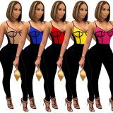 Fashion Sexy Color Block Sling Tight Jumpsuit GOSD-OS6346