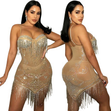 Sexy Mesh Hot Diamond Sling Dress GOSD-OS6778