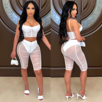 Mesh Splice Camisole Shorts Two Piece Sets GOSD-OS6265